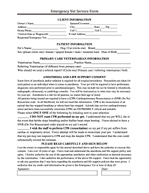 Emergency Vet Service Form