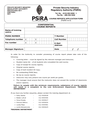 Psira Course Reports  Form