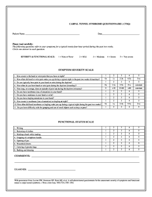 Carpal Tunnel Questionnaire Form