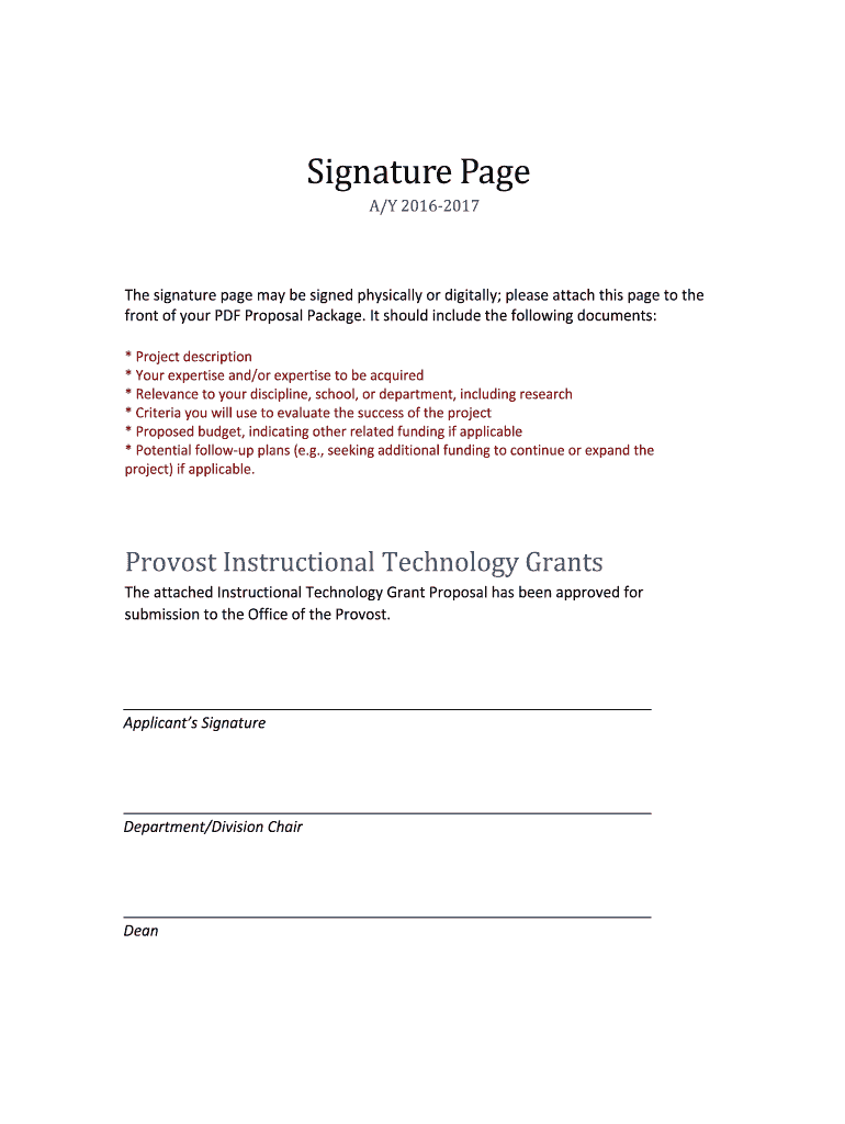 Proposal Signature Page Example  Form