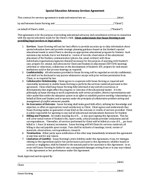 Special Education Advocacy Services Agreement  Form