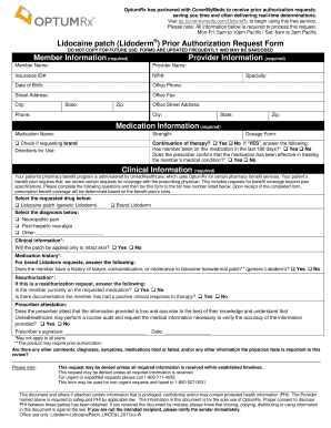  Lidocaine Patch Prior Authorization Request Form 2017