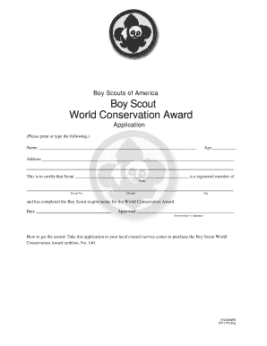 Get and Sign Boy Scouts World Conservation Award Application 2016 Form