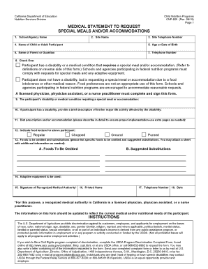 Get and Sign Medical State Special Meals 2015-2022 Form