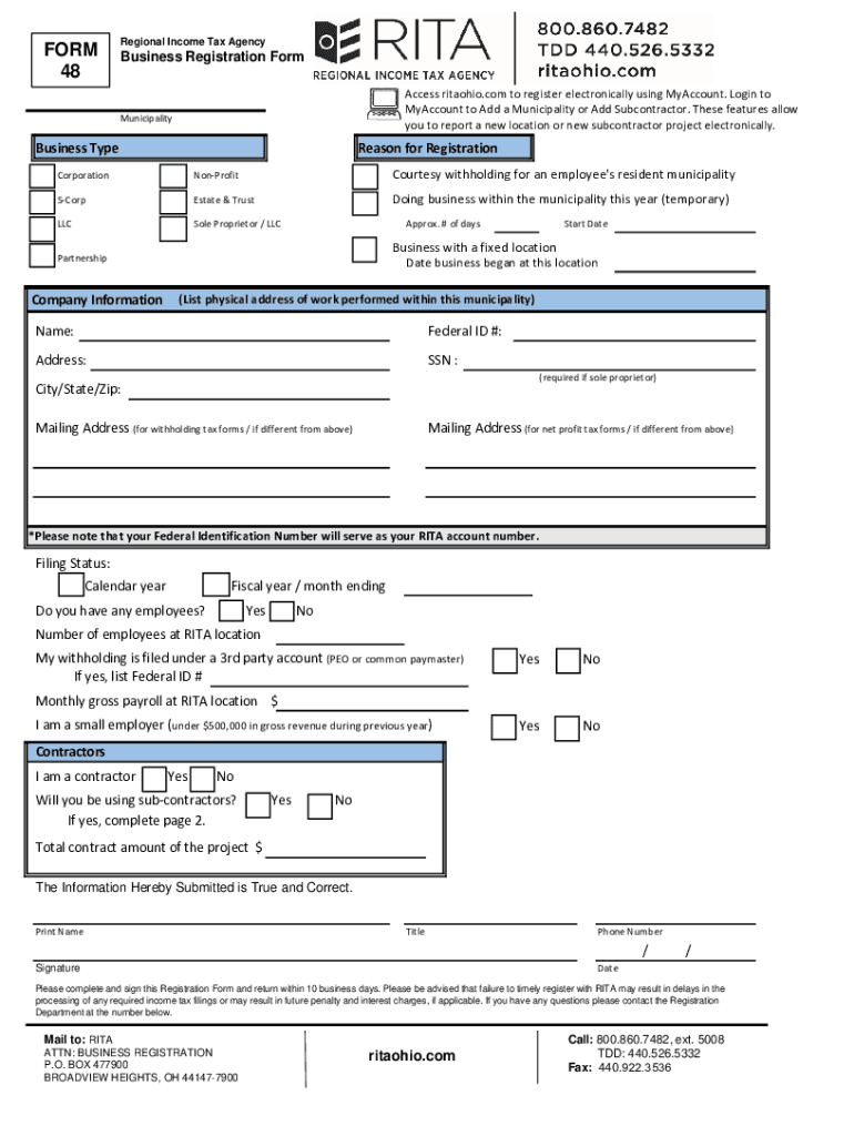  Www Ritaohio Com BUSINESS REGISTRATION FORM 48 2021-2024