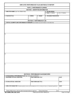 DD Form 2799,Employee Performance Plan and Results Report, December