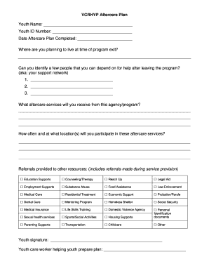  Aftercare Plan Template 2011-2024