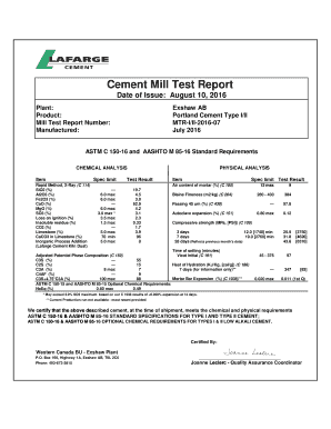 Cement Test Report  Form