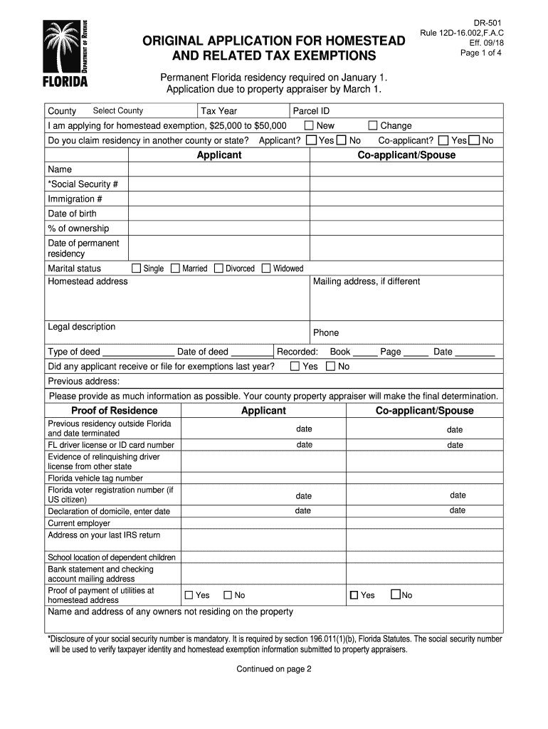  Florida Homestead Application Form 2018