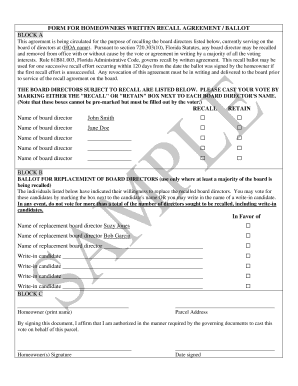 Hoa Board of Directors Recall Ballot Images  Form