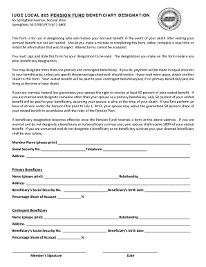 IUOE LOCAL 825 PENSION FUND BENEFICIARY DESIGNATION  Form