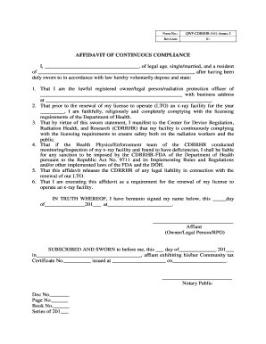 Affidavit of Continuous Compliance  Form