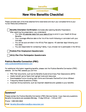 New Hire Benefits Checklist 2015