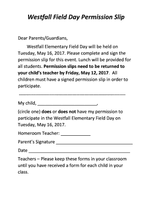 Field Day Permission Slip  Form