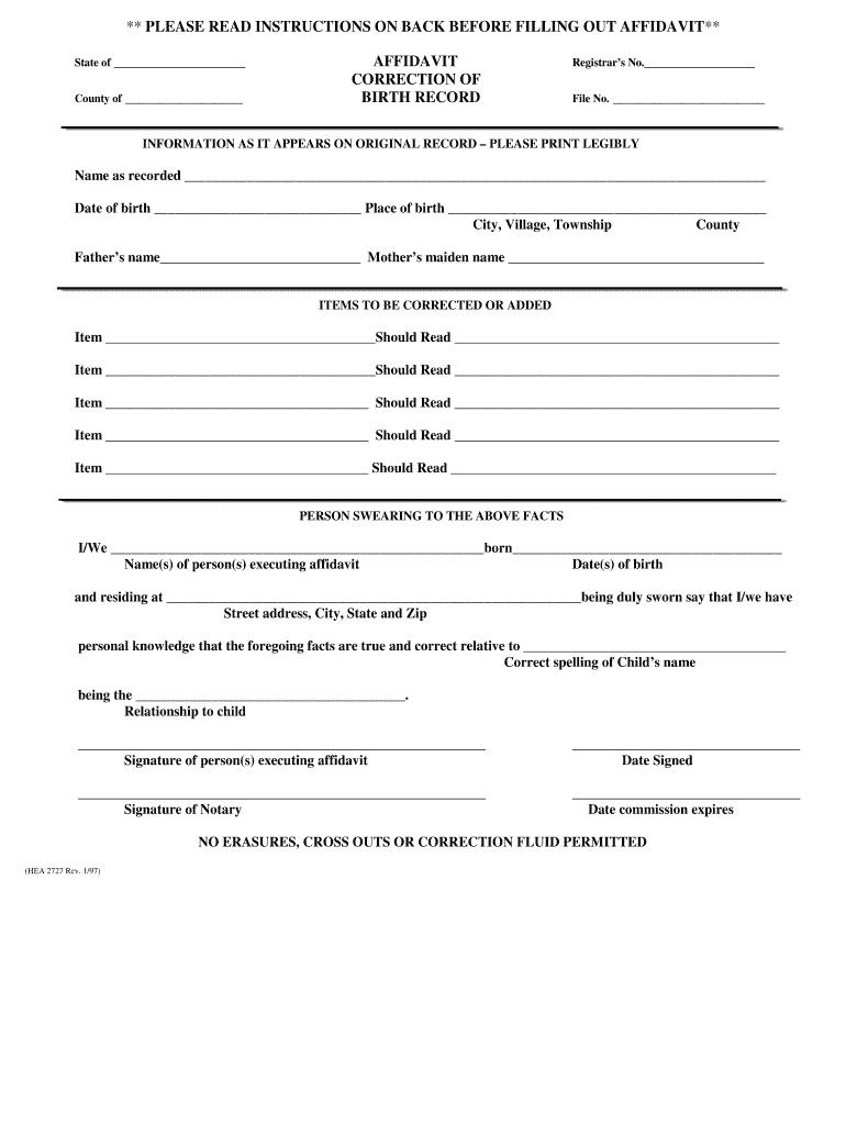 Ohio Affidavit Correction  Form