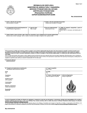 Costa Rica, Plant Health Certificate Costa Rica  Form