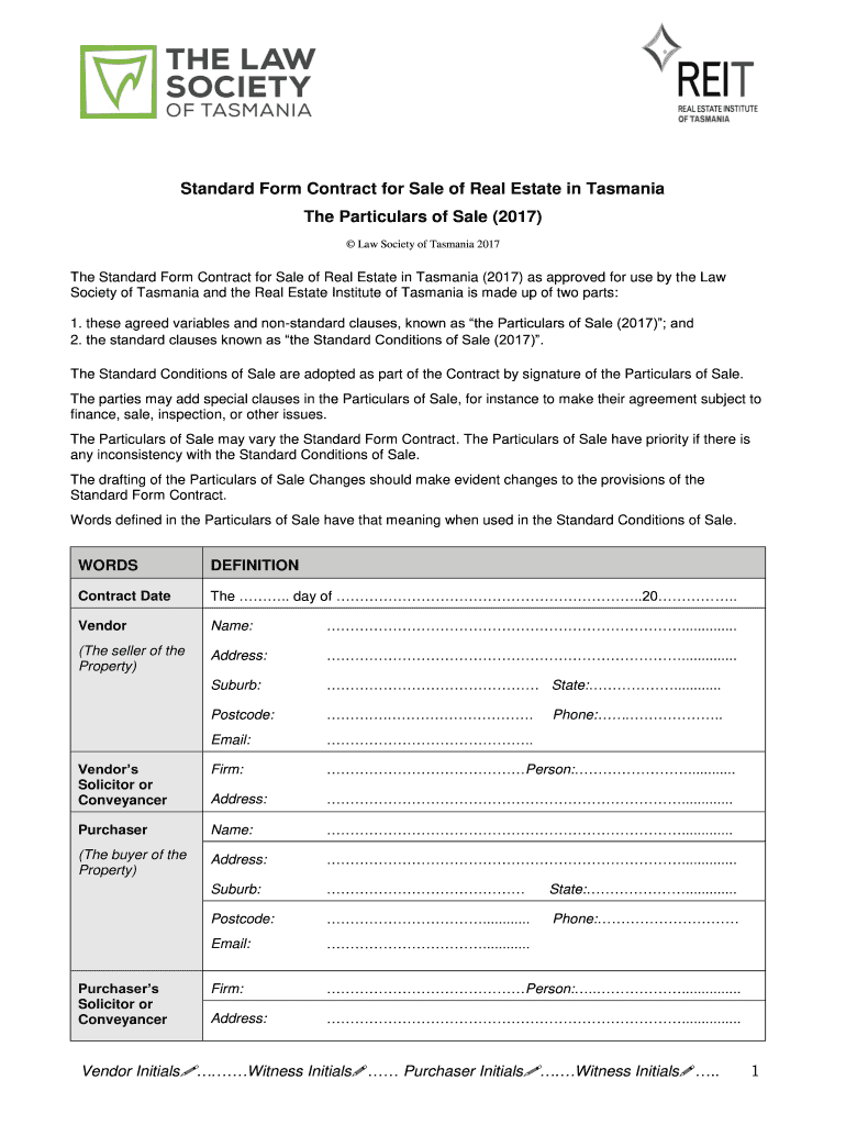 Standard Form Contract for Sale of Real Estate in Tasmania