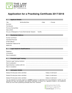  Application for a Practising Certificate 2017