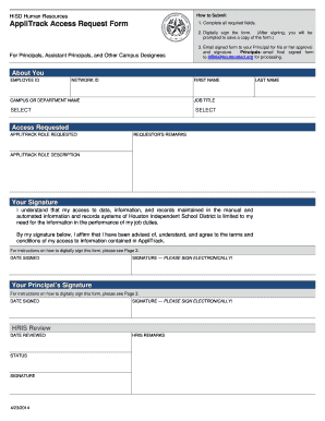  AppliTrack Access Request Form HISD Human Resources 2014