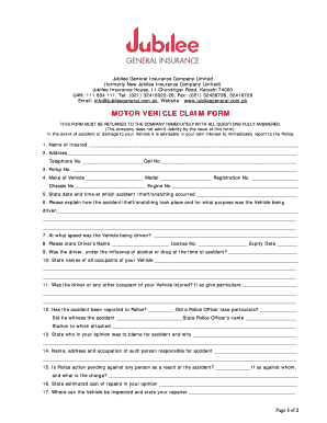 Jubilee General Insurance Claim Form