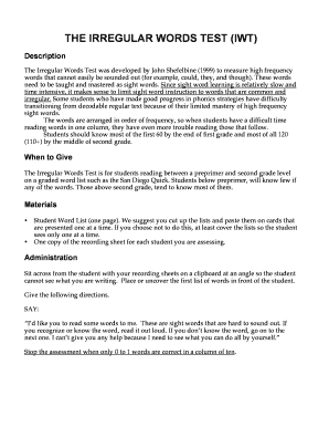 Irregular Words Test  Form