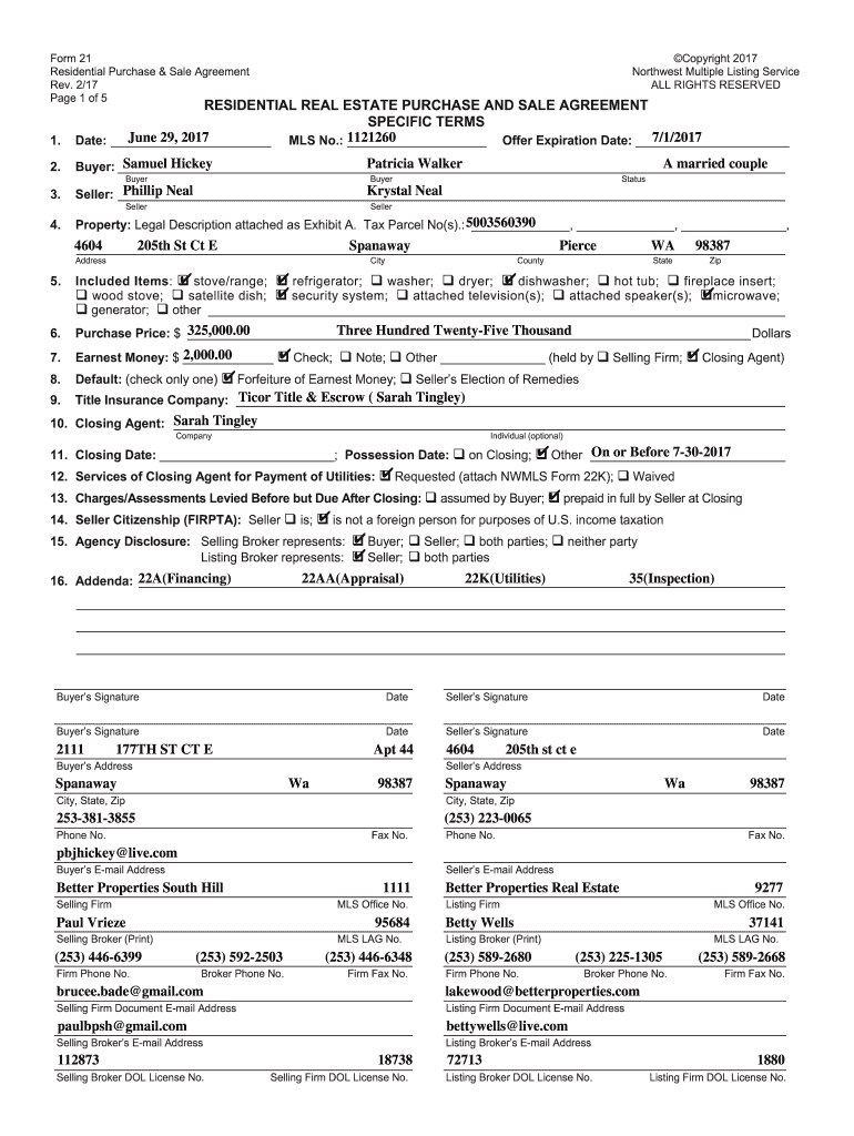 Residential Purchase &amp; Sale Agreement  Form