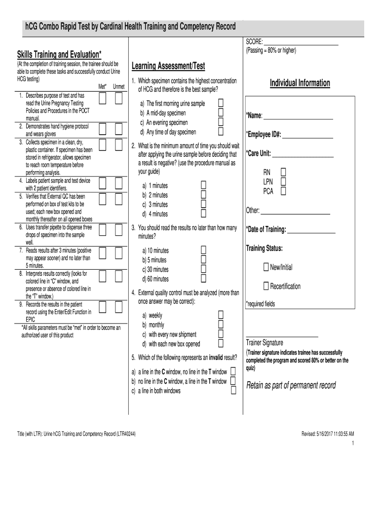 Cardinal Health Hcg Combo Rapid Test Instructions  Form