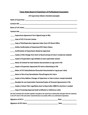 LPC Supervision Master Checklist Example  Form