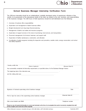 School Business Manager Internship Verification Form