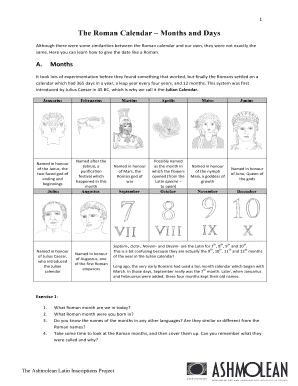 Roman Calendar Months  Form