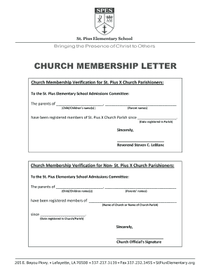 Church Membership Verification Letter  Form