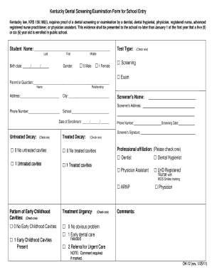 Dental Examination Forms Printable