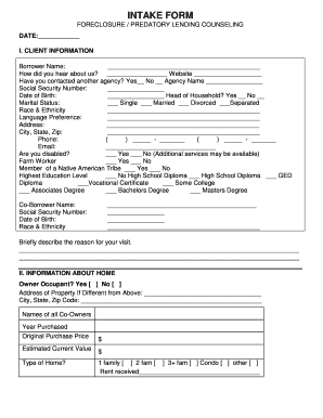 Sample Intake Form Home Loan Counseling Center of Sacramento