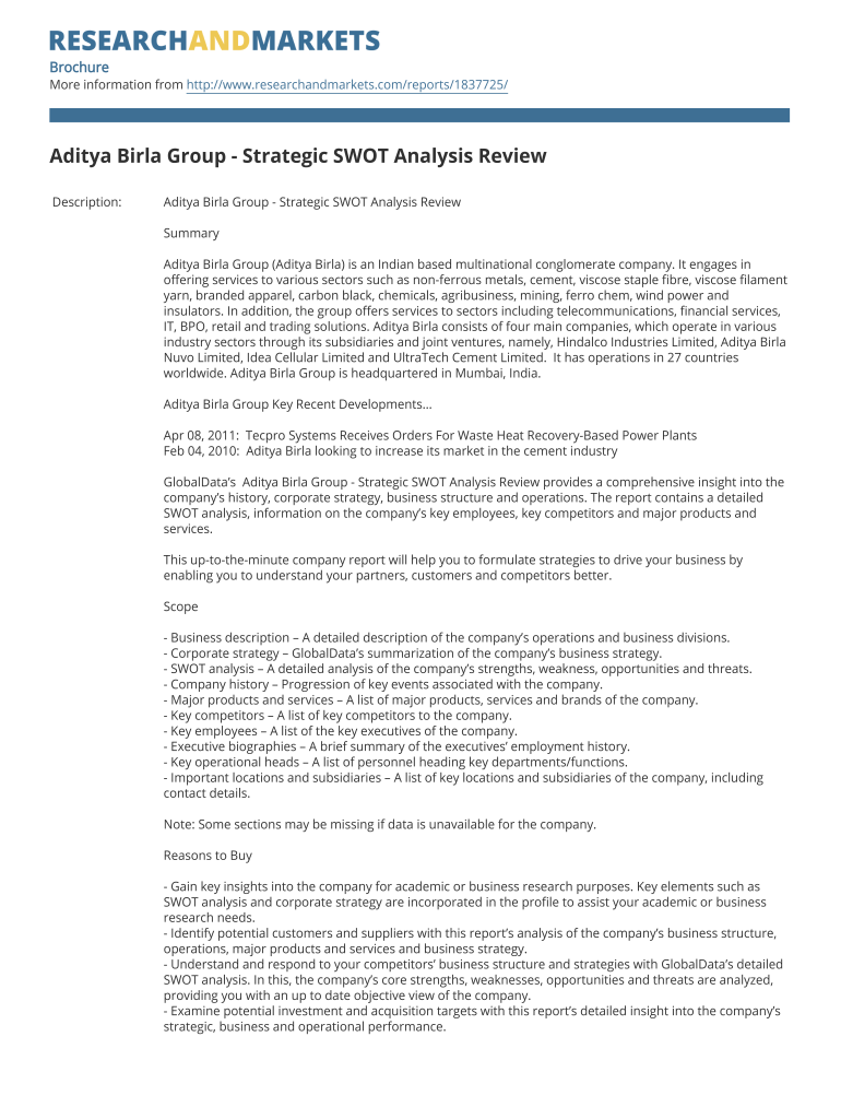 Swot Analysis of Aditya Birla Group  Form