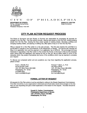  CITY PLAN ACTION REQUEST PROCESS Philadelphia Streets 2016