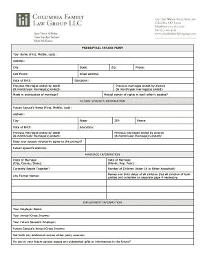 Intake Form Prenuptial Agreement Columbia Family Law Group