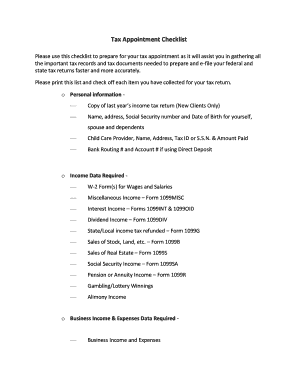 Hr Block Checklist  Form