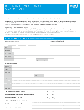 BUPA INTERNATIONAL CLAIM FORM