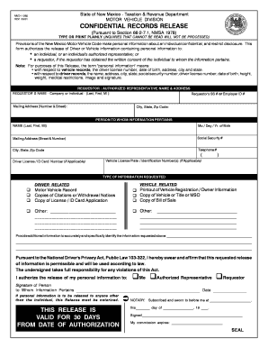 Confidential Records Release State of New Mexico  Form