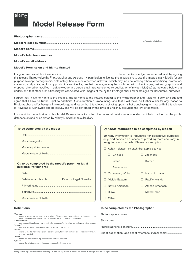 Model Release Form PDF Alamy