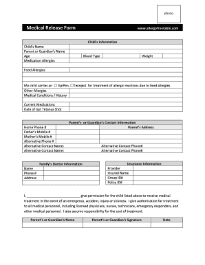 Medical Release Form Www Allergy Table