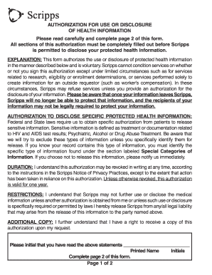 Authorization for Release of Information Scripps Health Scripps