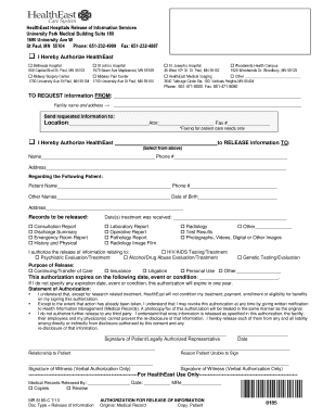 Hospital Records Release Form HealthEast Care System