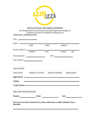 Azzip Pizza Application Form