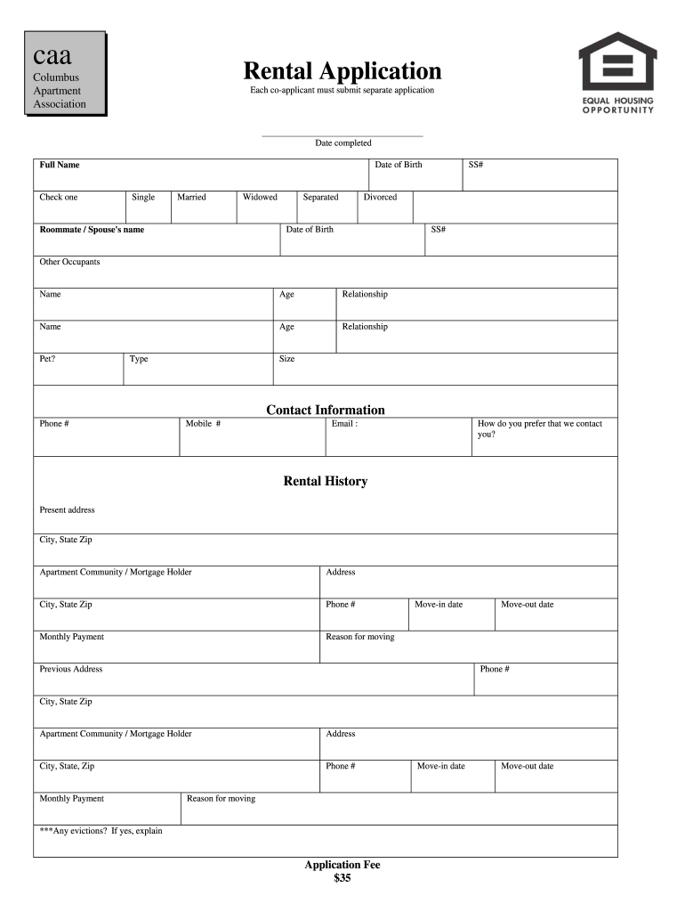 Caa Application to Rent PDF  Form