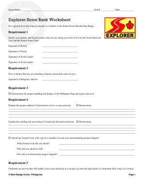 Explorer Scout Rank Worksheet  Form