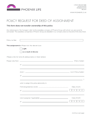 Request a Deed of Assignment Form Phoenix Life Limited