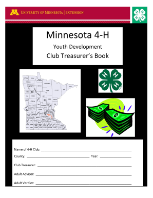 4 H Treasurer Book Extension University of Minnesota  Form