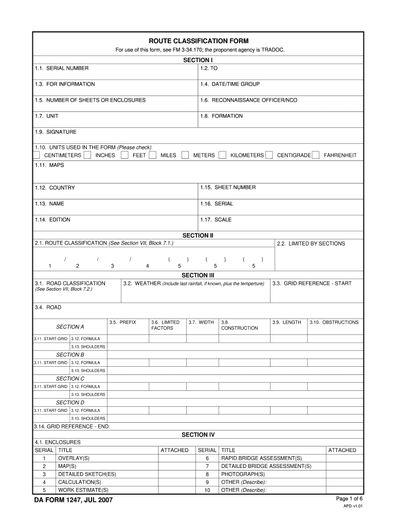  DA Form 1247, JUL 2007