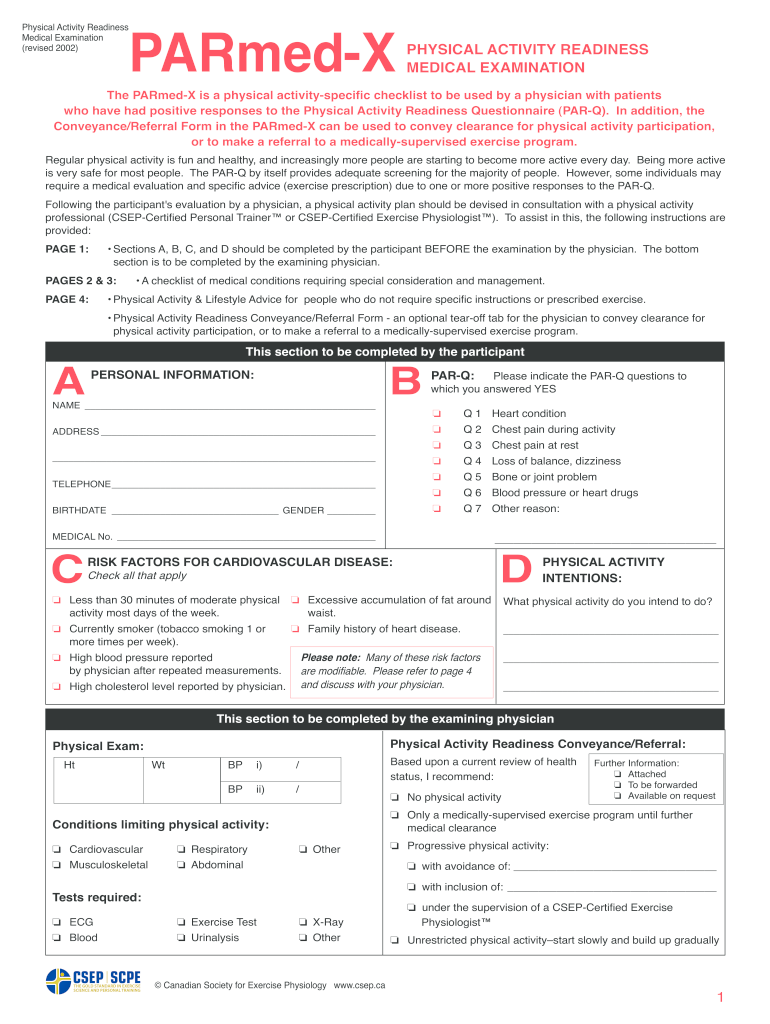 Get and Sign PARmed X Physical Activity Readiness Medical Examination  Form